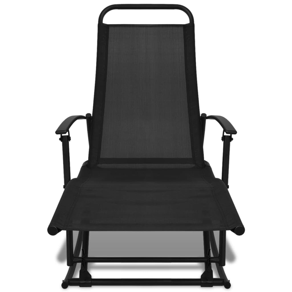 Makastle Fauteuil à Bascule Rocking Chair intérieur extérieur, Chaise Berçante à Balcon Jardin, Chaise a Bascule Fauteuil, de Jardin Acier et textilène Noir