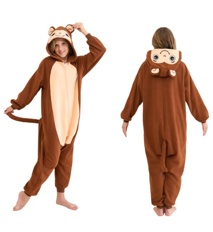 DSMTALS Kids Animal Onesie Pajamas Fleece Costume for Halloween Cute Sleepwear Unisex Jumpsuit with Hood for Ages 9-10 Years