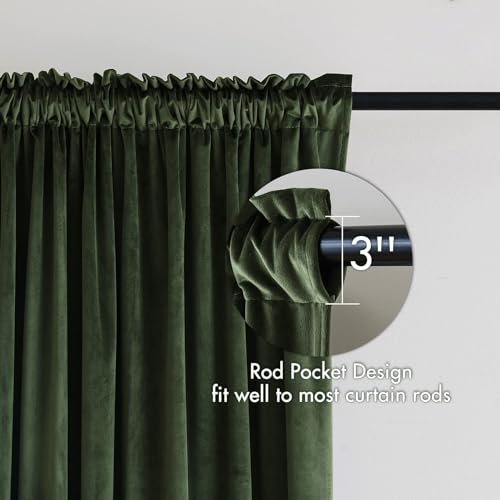 Image of MIULEE Olive Green Blackout Velvet Curtains Drapes 120 Inch Long 52 inchx120 inch | Luxurious Bedroom Living Room Decor, Room Darkening, Thermal Insulated, Rod Pocket Design, Super Soft Fabric, Extra Long