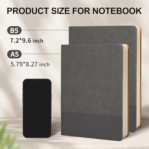 Image of Lined Journal Notebook for Work College Ruled Note Book 7.2 inchx9.6 inch B5 PU Leather Daily Journaling 160 Pages for Women Men Writing Home School Supplies Business (Dark Gray)