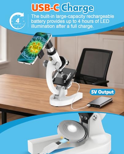 Microscopio para lab y escuela con aumentos ajustables y marco de metal 5