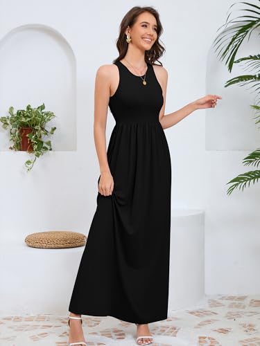 Image of DEARCASE Women's Sleeveless Maxi Dress Casual Plain Loose Summer Vacation Beach Long Dresses with Pockets