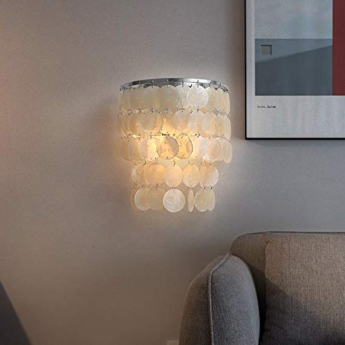 TFCFL Nature White Shell Wall Lamp Sconce Satin Nickel Seashell Decor Light, Round Chandelier with Round Seashells Natural White DIY Pendant Light for Living Room Bedroom, 60 W - Image 3