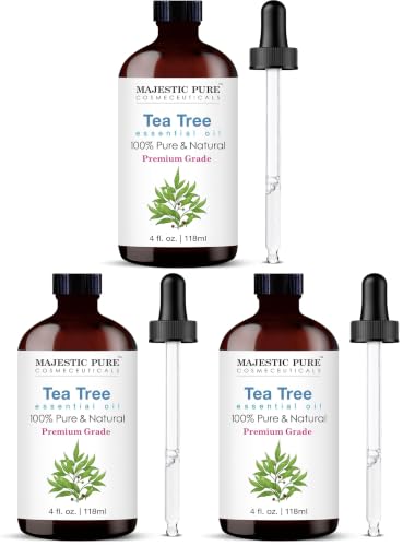 Image of Majestic Pure Essential Oil with Glass Dropper - 100% Pure and Natural - Essential Oils for Diffuser, Aromatherapy, Soap and Candle Making, Tea Tree Essential Oil, Tea Tree Oil, 4 Fl Oz (Pack of 3)