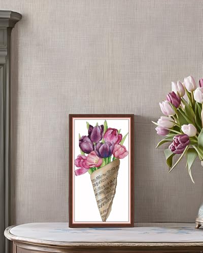 Image of CaptainCrafts Cross Stitch Kits for Adults Stamped Tulip Flower Home Decor | Printed 11CT Fabrics, Note Bouquet Tulip Flower cross stitch, DIY Hand-Embroidery: Cross-Stitch, Gifts