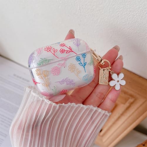 Image of MINSCOSE Compatible with AirPods Pro2 Clear Case,Cute Flower Floral Aesthetic Design with Flowers Keychain, Soft TPU Protective Shockproof Case for Women Girl for Airpods Pro2-Color