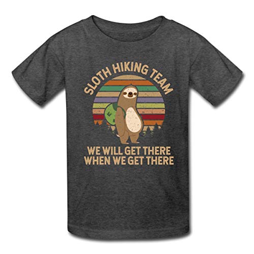Sloth Hiking Team Kids' T-Shirt, M, Heather Black