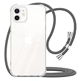YESPURE for iPhone 12 Strap Case for iPhone 12 Pro Clear Phone Case for Women Adjustable Cord Crossbody Lanyard Phone Cover Soft Slim Shockproof Protective Mobile Cover