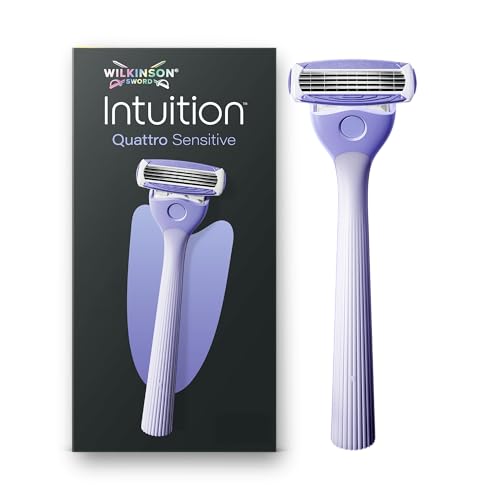 Wilkinson Sword Intuition Quattro Sensitive Skin Rasierer für Damen, Damenrasiergriff mit 1 Ersatzklinge – Ansicht 1