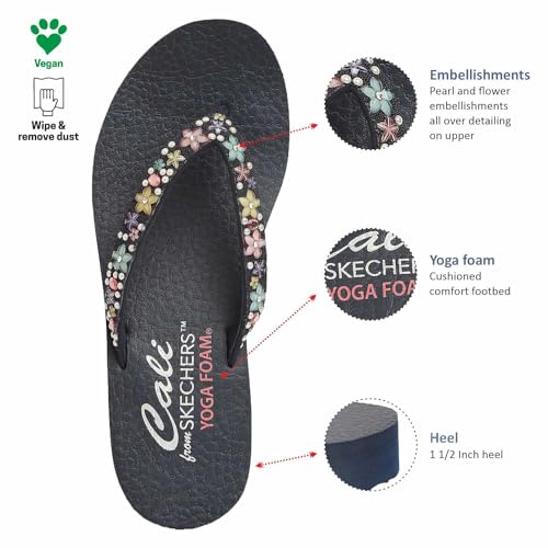 Skechers Women's Meditation-Dancing Daisy Flip-Flop, Navy, 5
