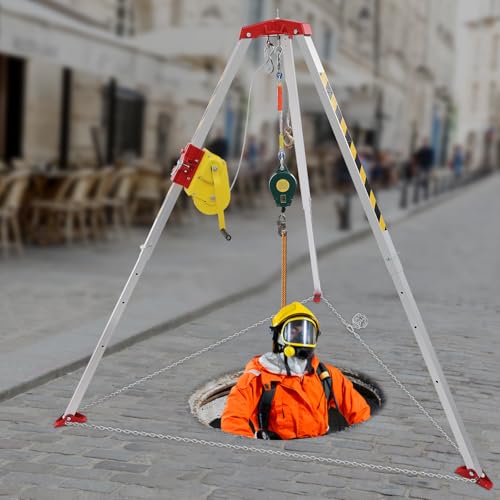 Confined Space Tripod Kit, 2600LBS Rescue Tripod, Rescue Tripod with Fall Arrester 1.6m-2.45m Height Kit?Used in Underground, Road Construction, Power Engineering