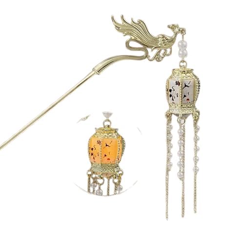 Image of 1pcs of Chinese Hair Sticks for Buns, Pearl Flower Vintage Metal Hair Chopsticks for Women and Girls Dangle Tassel Pendant Hair Accessories Hanfu Handmade Decor Hairpin (red chinese stick)