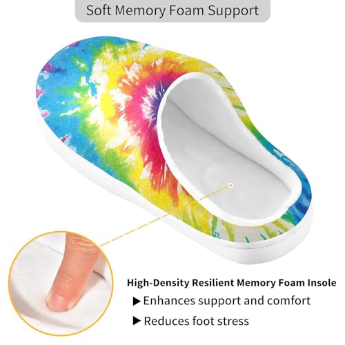 House Fuzzy Slippers Rainbow Tie-dye Anti-Slip Warm Shoes for Womens & Men 208498532