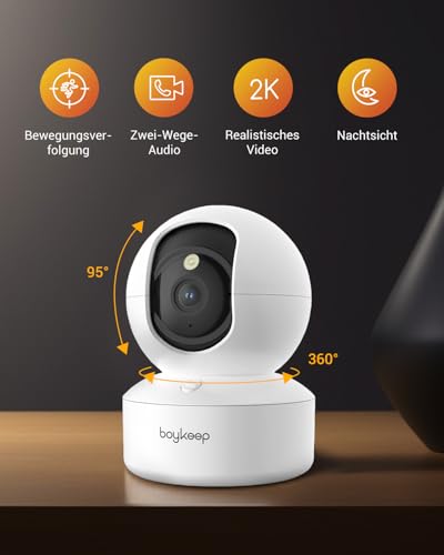 BoyKeep 2.4G/5GHz Überwachungskamera Innen 2K 360° WLAN Überwachungskamera Indoor Hundekamera mit APP Babyphone mit Kamera mit Bewegungserkennung, Nachtsicht, Zwei-Wege-Audio, K30 (White 2-Pack)