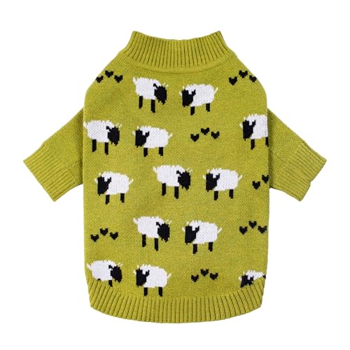 Fitwarm Funny Sheep Dog Sweater, Thermal Winter Clothes for Small Dogs - Boy & Girl - Holiday Clothes - Pullover Jumper - Pet Outfit - Black, Green, White - Medium