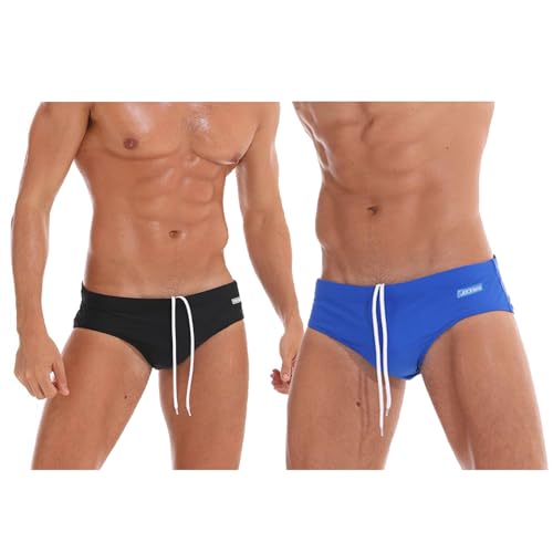 JOCKMAIL 2PACK Men's Swim Briefs Mens Swim Bikini Low-Rise Quick-Dry Swimwear with Removable Pad