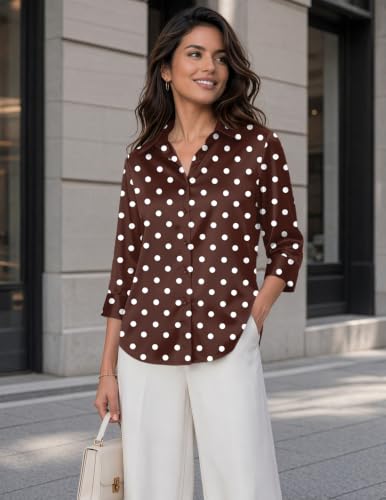 Image of Zeagoo Womens Satin Blouses Button Down Shirts 3 /4 Sleeve Dressy Tops S-2XL
