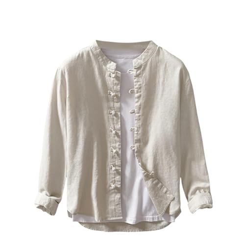Chemise homme lin et coton manches longues style chinois vintage coupe droite casual