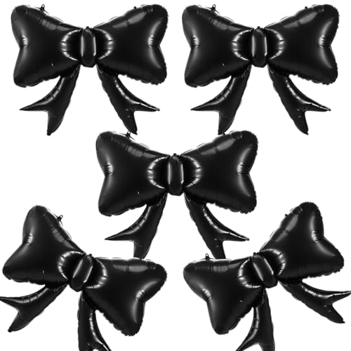 Image of 5pcs Black Bow Balloon, Black Bows Balloons, Retro Giant Bow Foil Balloon For Birthday Baby Shower Girls Women Boho Party Wedding Bridal Shower Bachelorette Engagement Graduation Decorations