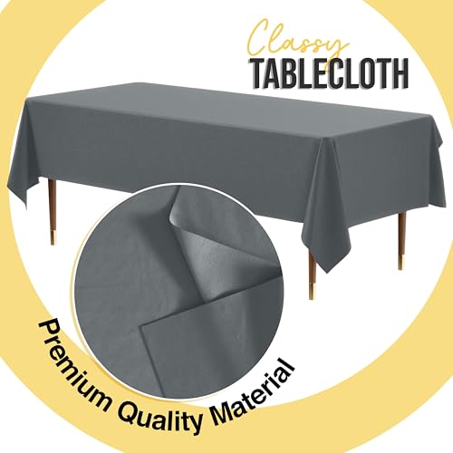 Image of Exquisite Silver Rectangle Tablecloth 54 inchx108 inch - 48 Pack | Plastic Tablecloth, Disposable Table Covers Rectangle for Parties, Weddings, Holidays & Party Supplies