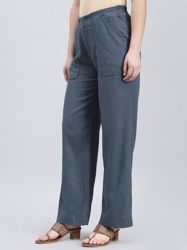 Image of GO COLORS Solid Linen Cargo Pants for Women | Full Length, Mid Rise, Side Pockets