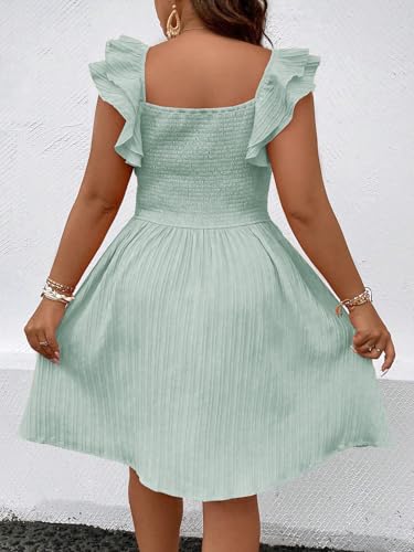 Image of Floerns Women's Plus Size Wrap Front Sweetheart Neck Ruffle Cap Sleeve A Line Dress