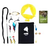 Katzenspielzeug-Set - Mit Katzenangel, Federn, Spielbällen, Mäusen, Katzentunnel & diversen Spielzeugen - Für kleine & große Katzen mit gratis E-Book