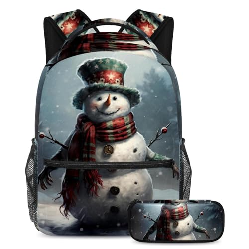 Sac à dos bonhomme de neige Noël ergonomique anti mal de dos grand cartable enfant avec trousse