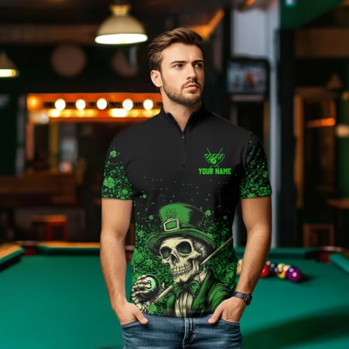 Personalized St Patrick Day Funny Skull Ball Billiards Shirt Men Women Team Polo & 1/4 Zip Shirts Billiard Team2