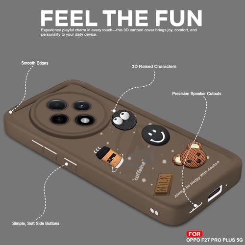 Image of AESTMO Back Case Cover for Oppo F27 Pro Plus 5G | Cute Fun Cartoon 3D Ball | Coffee Silicone Case | Full Body Protection | Camera Protection Back Cover for Oppo F27 Pro Plus 5G (Brown)