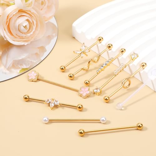 10Pcs 14G Industrial Piercing Jewelry Surgical Steel Industrial Barbell Earrings Cartilage Helix Piercing Earrings for Women Men3
