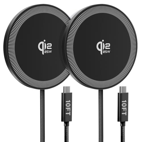 Image of 25W Wireless Charger for MagSafe, Qi2.2 Magnetic Fast Charging Pad for iPhone 17 /16 /15 /14 /13 /12 Series & AirPods, Strong Magnet, Portable Wireless Charger for Travel Home Office (Black, 2Pack(10FT))