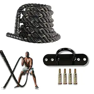 FIRE FITNESS battle rope for home gym workout and stregnth training heavy and power full exercises equipment battle rope with solid wall mount d anchour set for home battle fitness exercisse at home