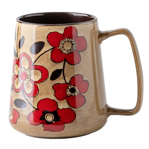 24oz Large Ceramic Coffee Mug with Big Handle, Handmade Kiln Glazed Large Coffee Mug Tea cup, Novelty Mug,Unique Uneven Surface for Office and Home,Microwave and Dishwasher Safe (khaki)
