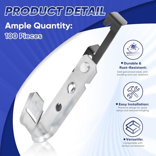 Image of 100 Pcs 3 /4 Inch Metal J Hooks with Bat Wing, J Hook for Cable Management Heavy Duty Galvanized Steel Cable Support Hangers for Ceiling Wire, Threaded Rod, UL Certified