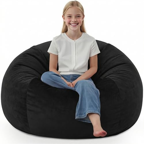 SIMFLAG 2FT Bean Bag Chair, Comfy Bean Bag Chairs with Memory Foam Filled, Fluffy Beanbag Sofa with Dutch Velvet Cover, Teardrop BeanBag Chairs for Living Room, Playroom - Black