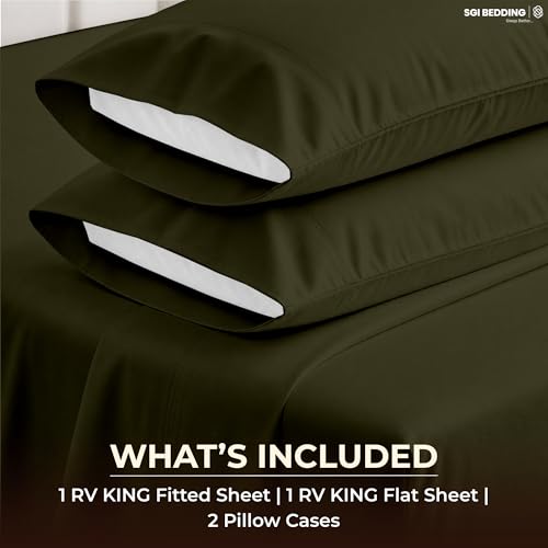 Image of SGI bedding 100% Egyptian Cotton Sheets RV King Size - 600 Thread Count Sheets Set, Soft, Cooling, 15 inch Deep Pocket, Luxury Hotel Bedding, Breathable, Durable - Olive Green