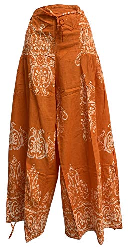 Yoga Trendz Bohemian Indian Cotton Paisley Smocked Waist Flared Palazzo Pants