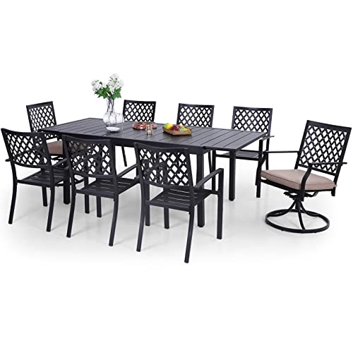 Mfstudio 9 Pieces Metal Patio Dining Set,1 Expandable Outdoor Steel Slat Rectangular Table And 6 Metal Mesh Stackable Chairs, 2 Swivel Chairs,Black … #TOP7