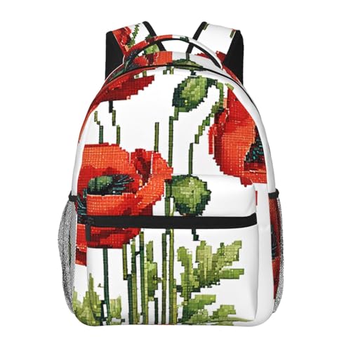 Sac à dos imprimé fleur coquelicot idéal pour aller au collège et voyager