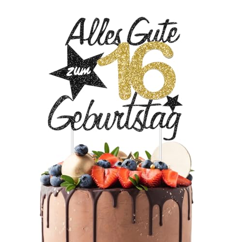 JIYIN 16 Geburtstag Tortendeko Kuchendeko Geburtstag Happy 16 Birthday Cake Topper für Junge Mädchen