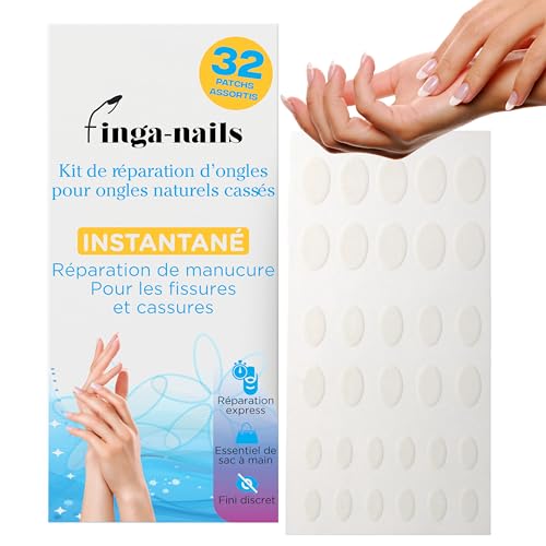 Finga-Nails Pansement pour Ongle Cassé, Pack de 32 – Kit pour Ongle Transparent Adhésif pour Réparer les Fissures – Protection Temporaire Avec ou Sans Vernis