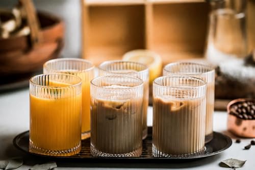 Image of Clear Glass Drinking Glasses Set for Water, Juice, Beverages, Set of 6 (Elegant)