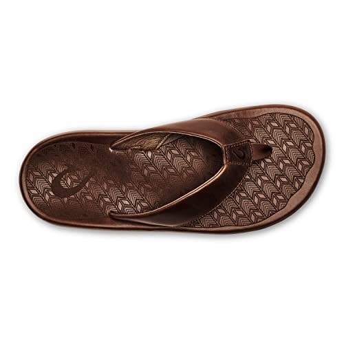 OLUKAI 'Ilikai Men's Leather Sandals, Full-Grain Leather Flip-Flop Slides, Anatomical Footbed & Cushioning, Comfort Fit & Wet Grip Rubber2