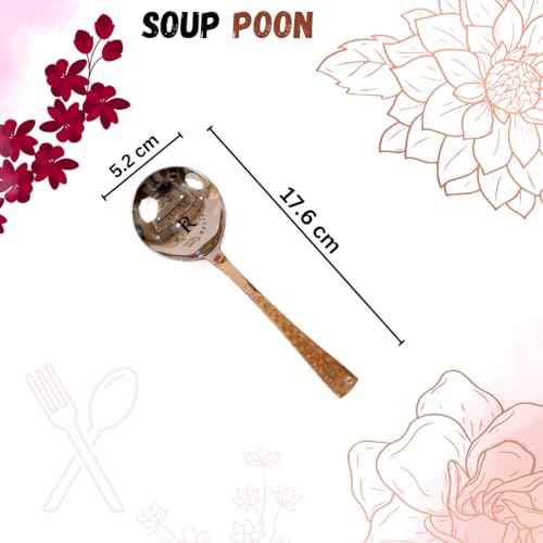 Image of Copper Soup Spoon with Stainless Steel | Set - Pack of 6 | Metal Kitchen Dining and Cutlery | Copper and Steel Metalic Finish | A Touch of Elegance to Your Dining and Dinnerware Serving