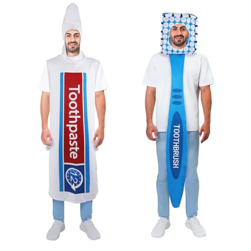 CHLLLEMING Funny Toothpaste and Toothbrush Costume Adult 2Pcs Set Halloween Costumes for Adults Man Women Cosplay