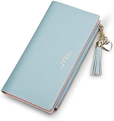 Leather Wallet Women's Pu Leather Wallet Long Large Capacity Zipper Purse Clutch for Ladies Girls Fashion Tassel Coin Holder Large Capacity (Bu,10x19cm)