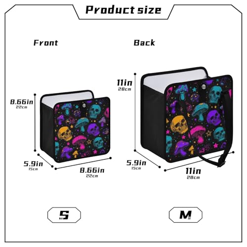 Image of Car Trash Can Organizer Bin with Adjustable Strap for Back Front Seat Console Waterproof Leakproof Collapsible Portable 8.66 Inch Neon-colored Skulls Stars Mushrooms