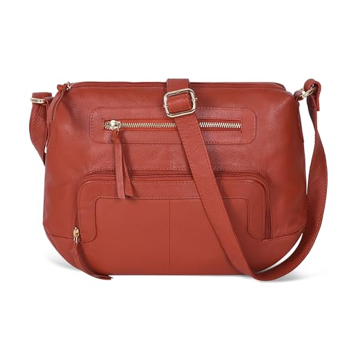Image of Oak Leathers Women's Crossbody Bag - Genuine Leather Crossover Shoulder Purse With Adjustable Sling Strap - Medium Size