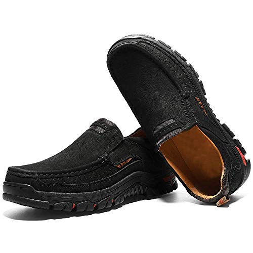 YONGJIA Men's Classic Outdoor Leather Non-Slip Lightweight Breathable Loafers Shoes Hiking Casual Shoes3